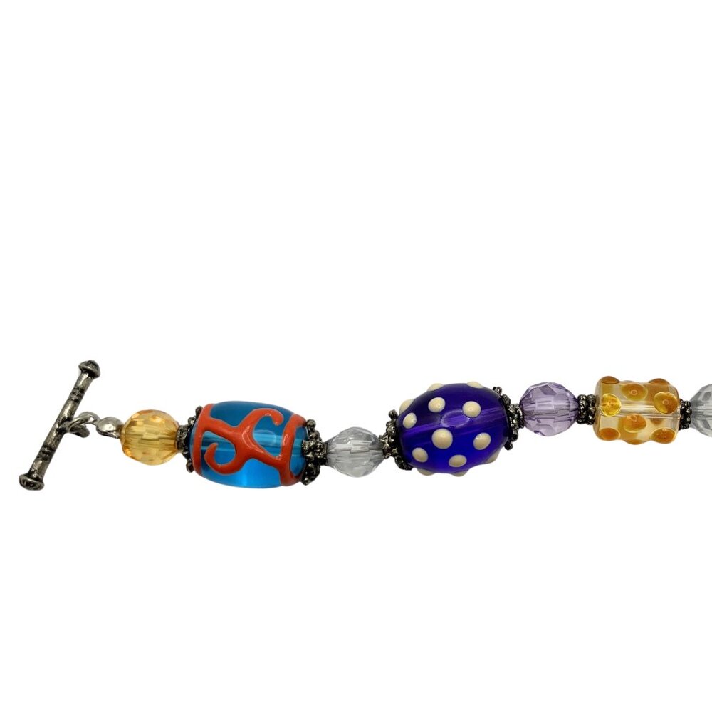 Colorful Artisan Lampwork Glass Beaded Bracelet Toggle 7.5” Y2K Boho Whimsigoth - Picture 4 of 7
